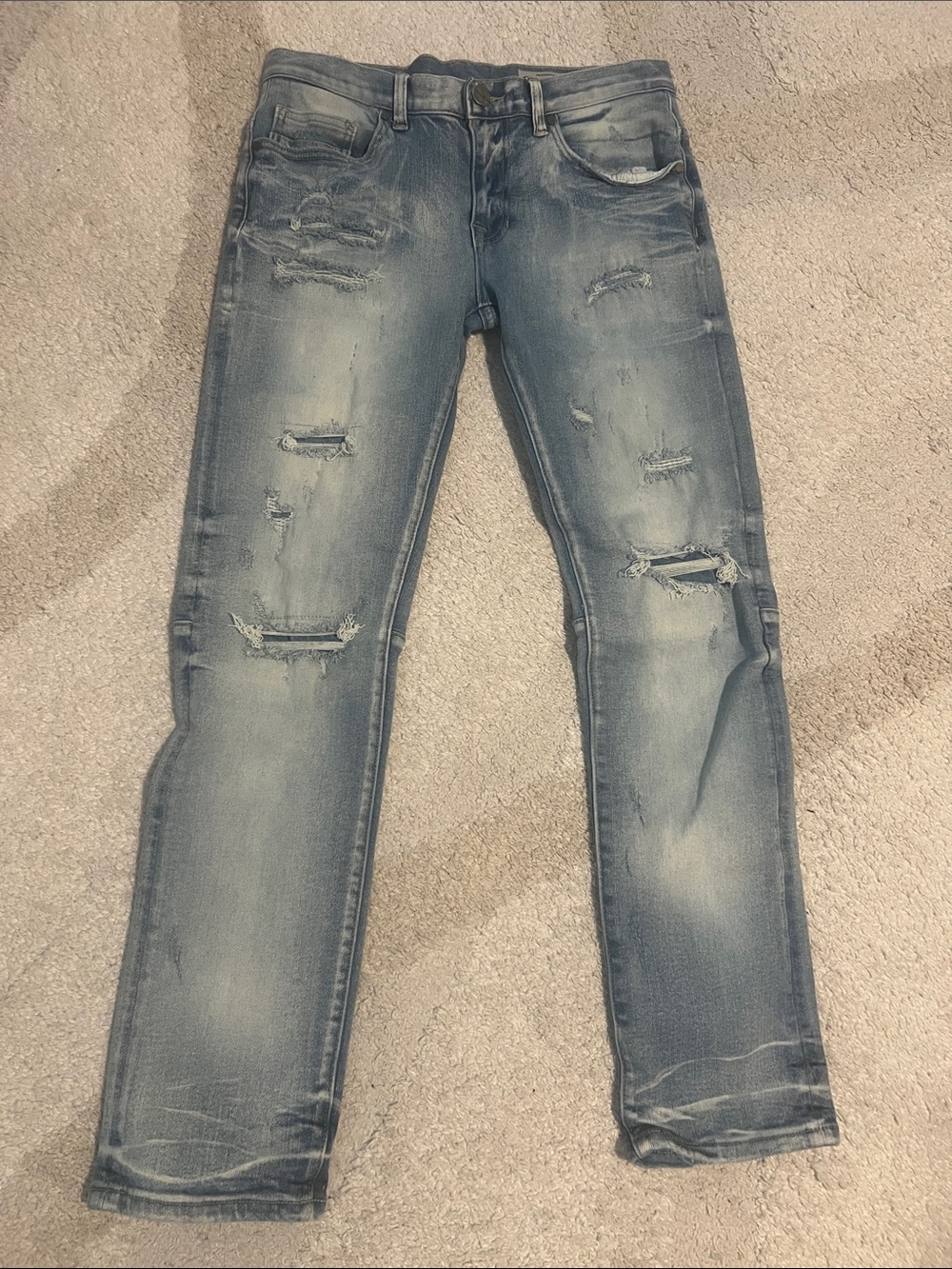 Slim Straight Distressed Light Blue Jeans for Men